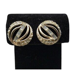 Kramer Vintage Clip One Earrings Diamante Gold Tone Round Studs High End Estate
